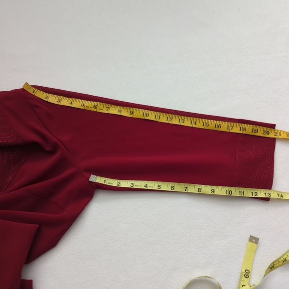 Dressbarn Red Wine Semi Sheer Open Duster Jacket w Glitter Design Size 14W - Picture 5 of 8